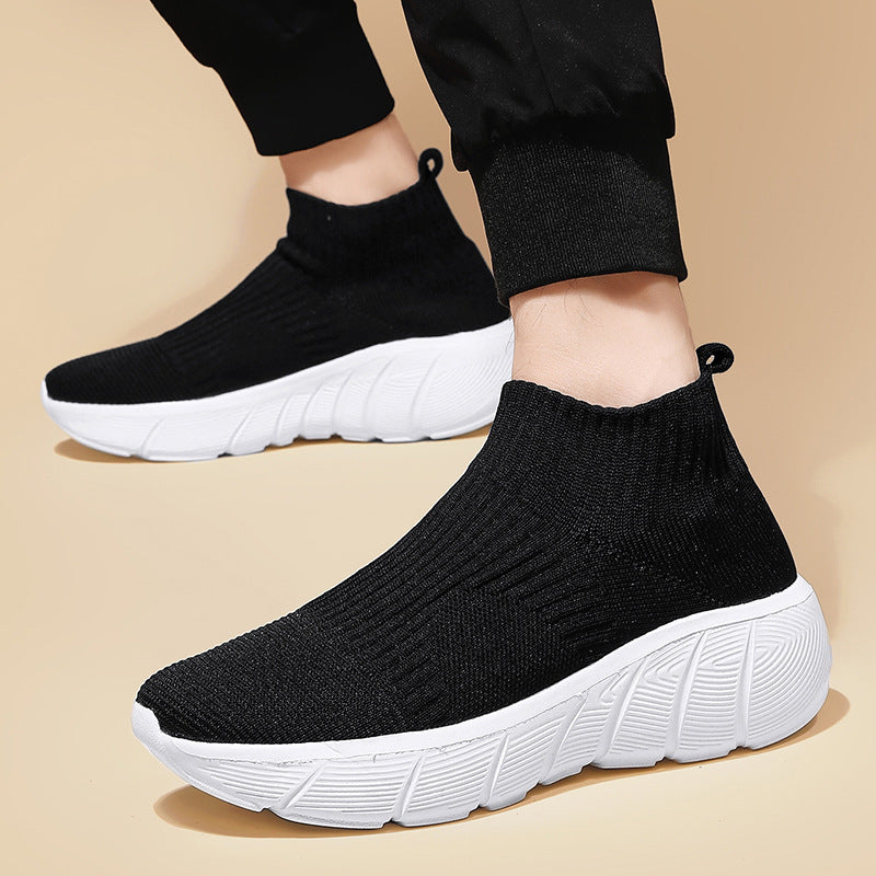 Couple High-top Flying Woven Shoes Casual Trend Men's Shoes Slip-on