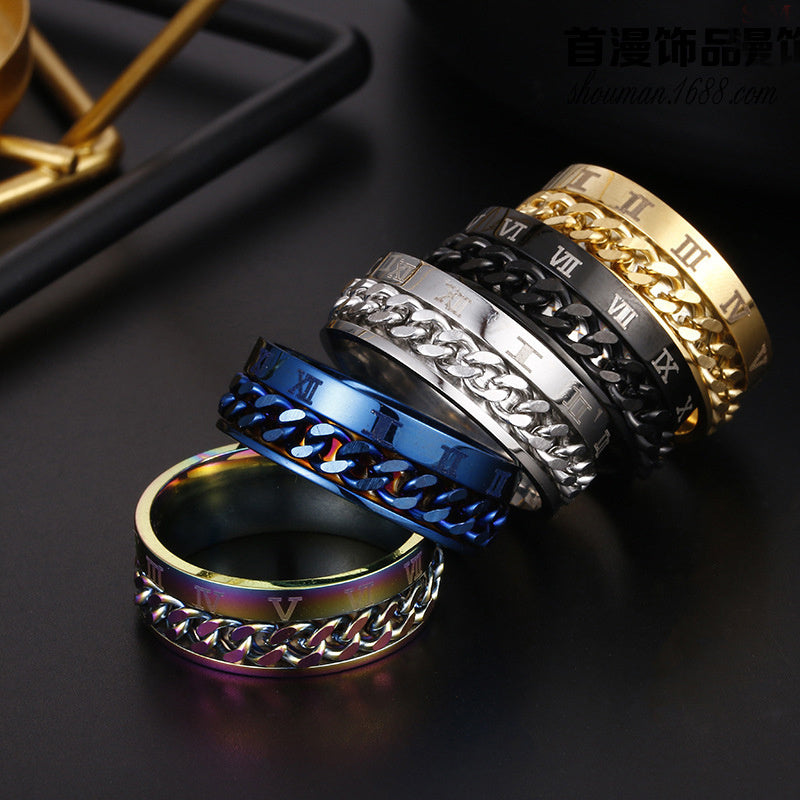 Roman Letter Rotatable Chain Rings Men Digital Titanium Steel RingFor Couple High Quality Multifunctional Bottle Opener Ring Spinner Jewelry Punk Gifts