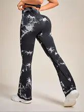 Sports and Fitness Women's High Waist Flare Pants Tie Dyed Casual Pants