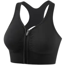 1 Piece Plus Size Sports Bra, Women's Plus Zipper Front Cut Out Racer Back Shockproof Fitness Bra