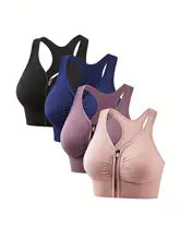 1 Piece Plus Size Sports Bra, Women's Plus Zipper Front Cut Out Racer Back Shockproof Fitness Bra