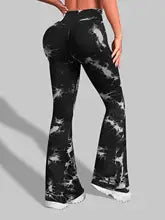 Sports and Fitness Women's High Waist Flare Pants Tie Dyed Casual Pants