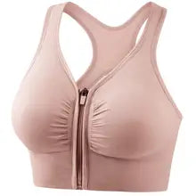 1 Piece Plus Size Sports Bra, Women's Plus Zipper Front Cut Out Racer Back Shockproof Fitness Bra