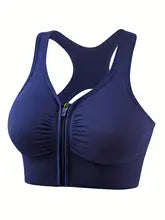 1 Piece Plus Size Sports Bra, Women's Plus Zipper Front Cut Out Racer Back Shockproof Fitness Bra