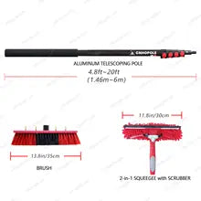 20ft Water Fed Pole Brush with Squeegee Kit High Reach Window Cleaning Tool 6 Meters Extension Solar Panel Cleaner For Household